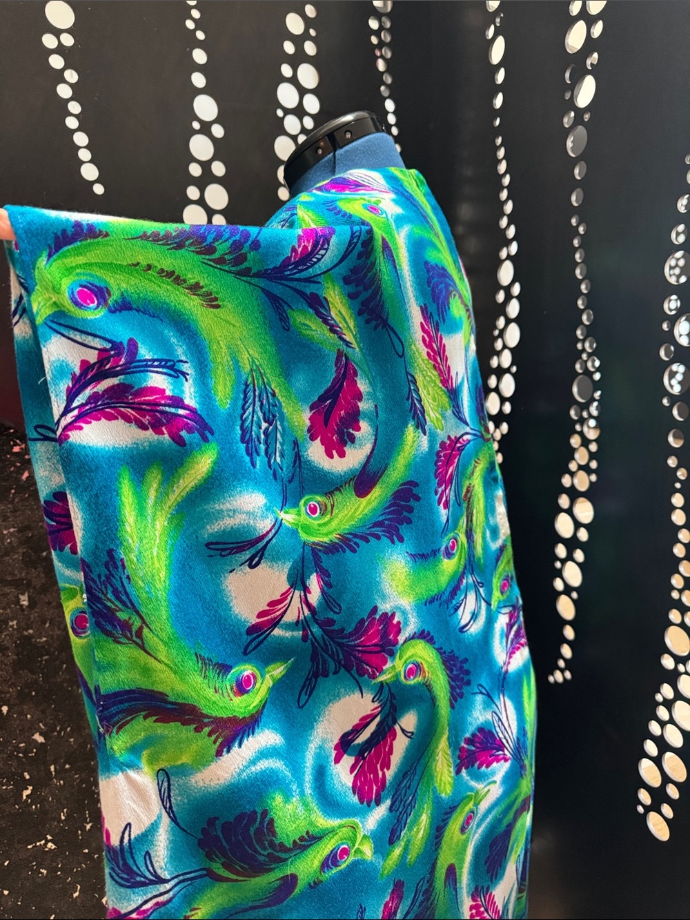Vintage Vibrant Peacock Print Caftan - Teal, Green & Magenta - Picture 4 of 8